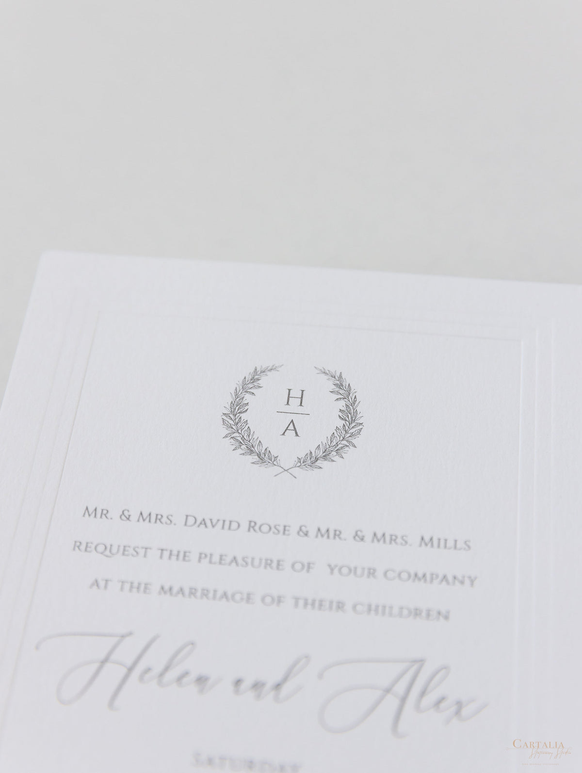 Timeless Triple Embossed Sunk Frame Modern Wedding Evening Invitation with Wax Seal