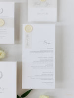 Classic Wedding Menu Cards with Guest Names & Wax Seal