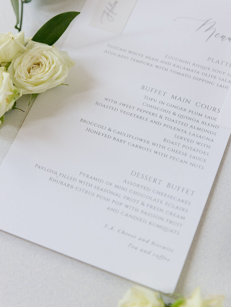Classic Wedding Menu Cards with Guest Names & Wax Seal