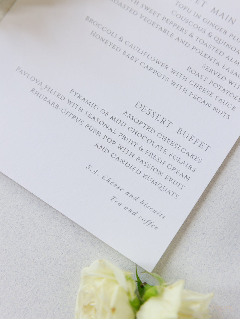 Classic Wedding Menu Cards with Guest Names & Wax Seal