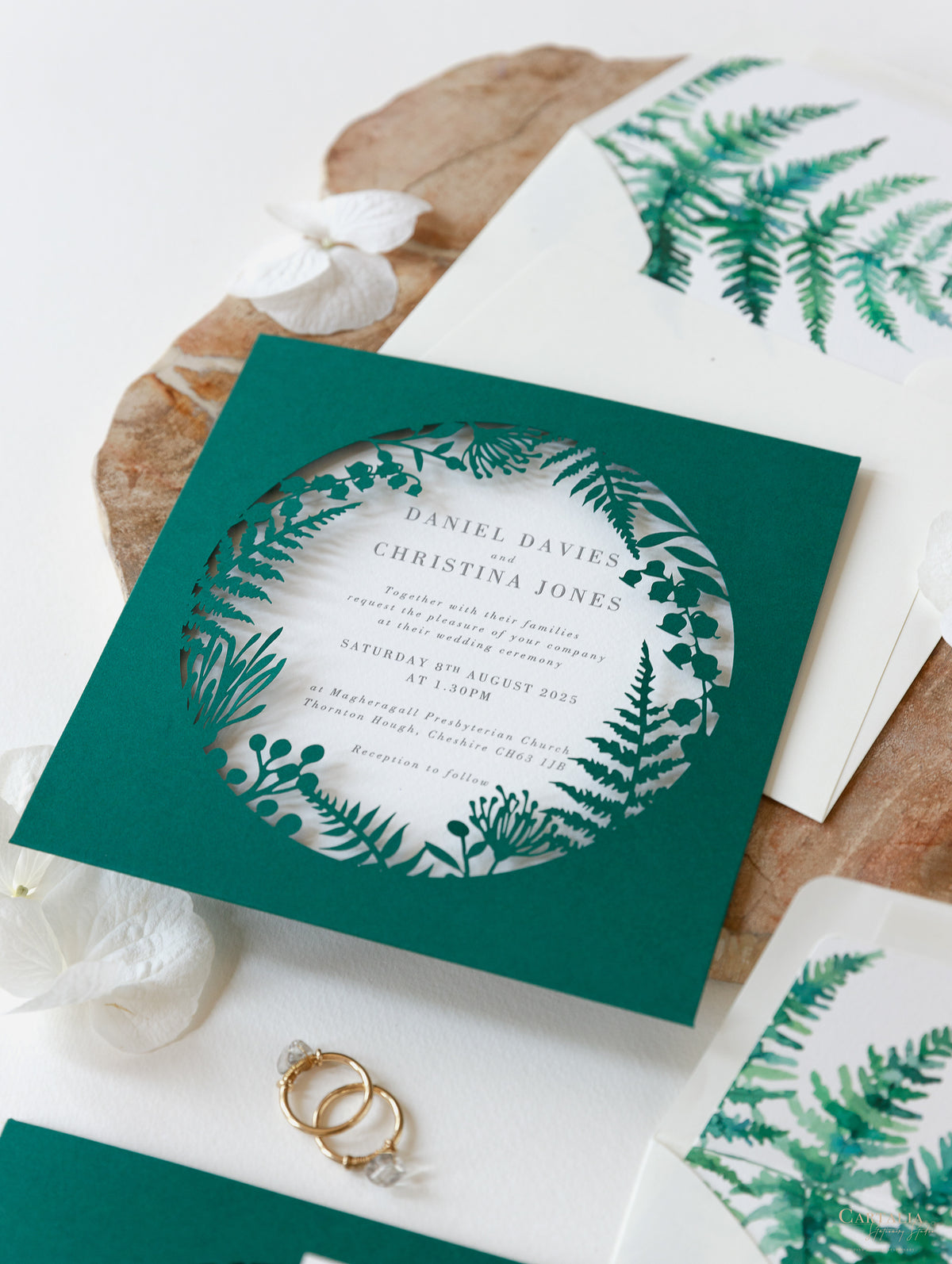 Fern Circle Intricate Foliage & Flowers Laser Cut Pocket Design with Watercolours.