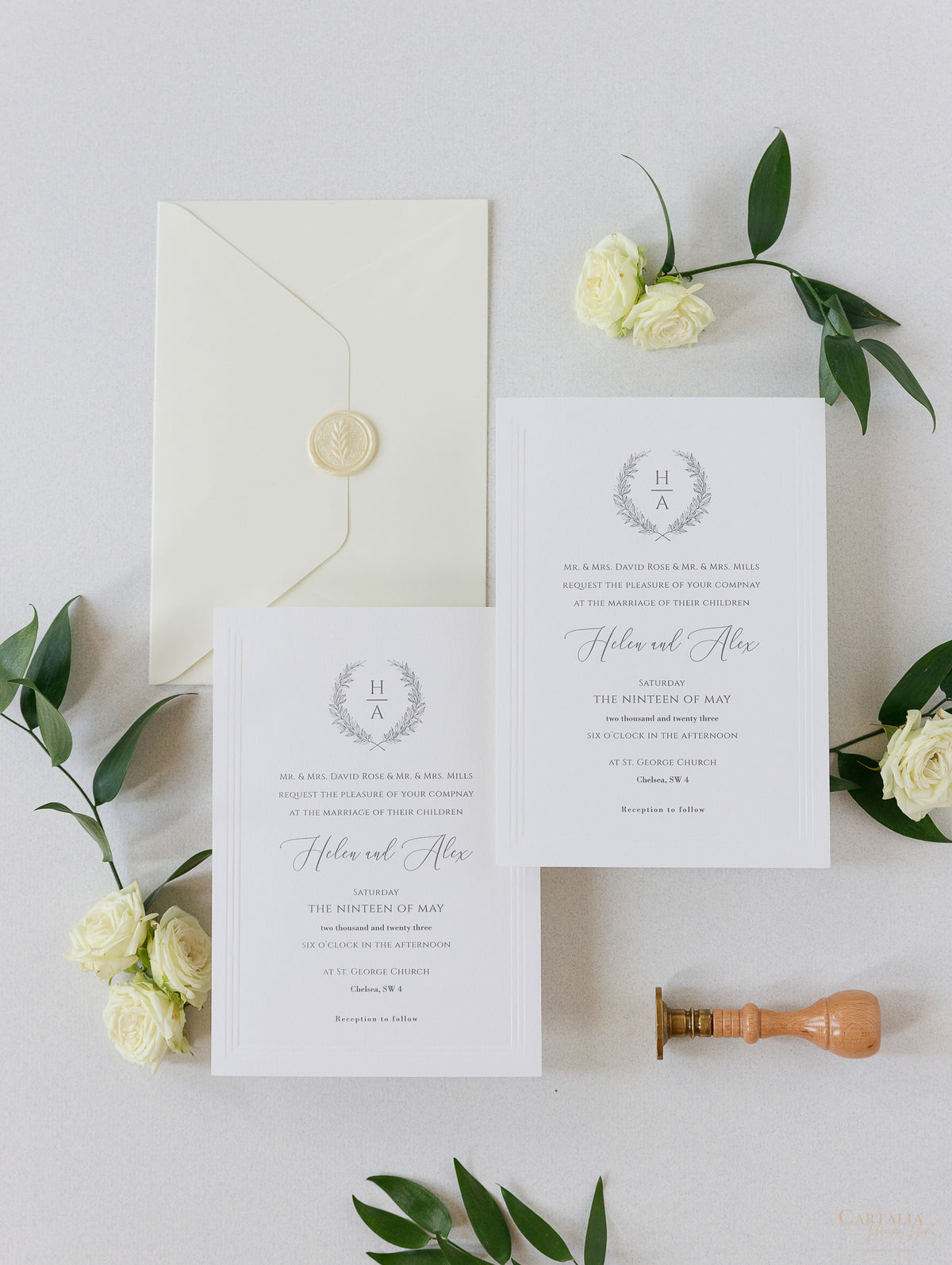 Timeless Triple Embossed Sunk Frame Modern Wedding Day Invitation with Wax Seal