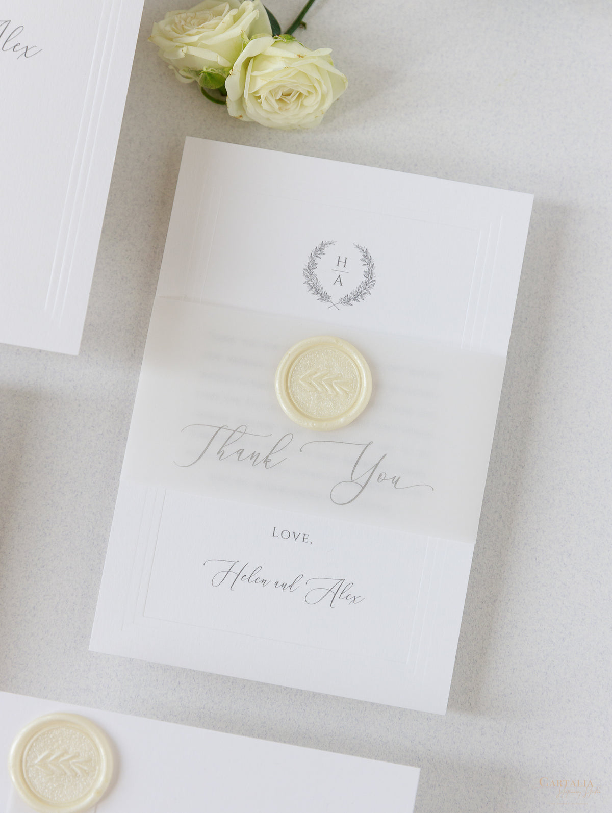 Timeless Triple Embossed Frame Thank You Cards With Belly Band & Wax Seal