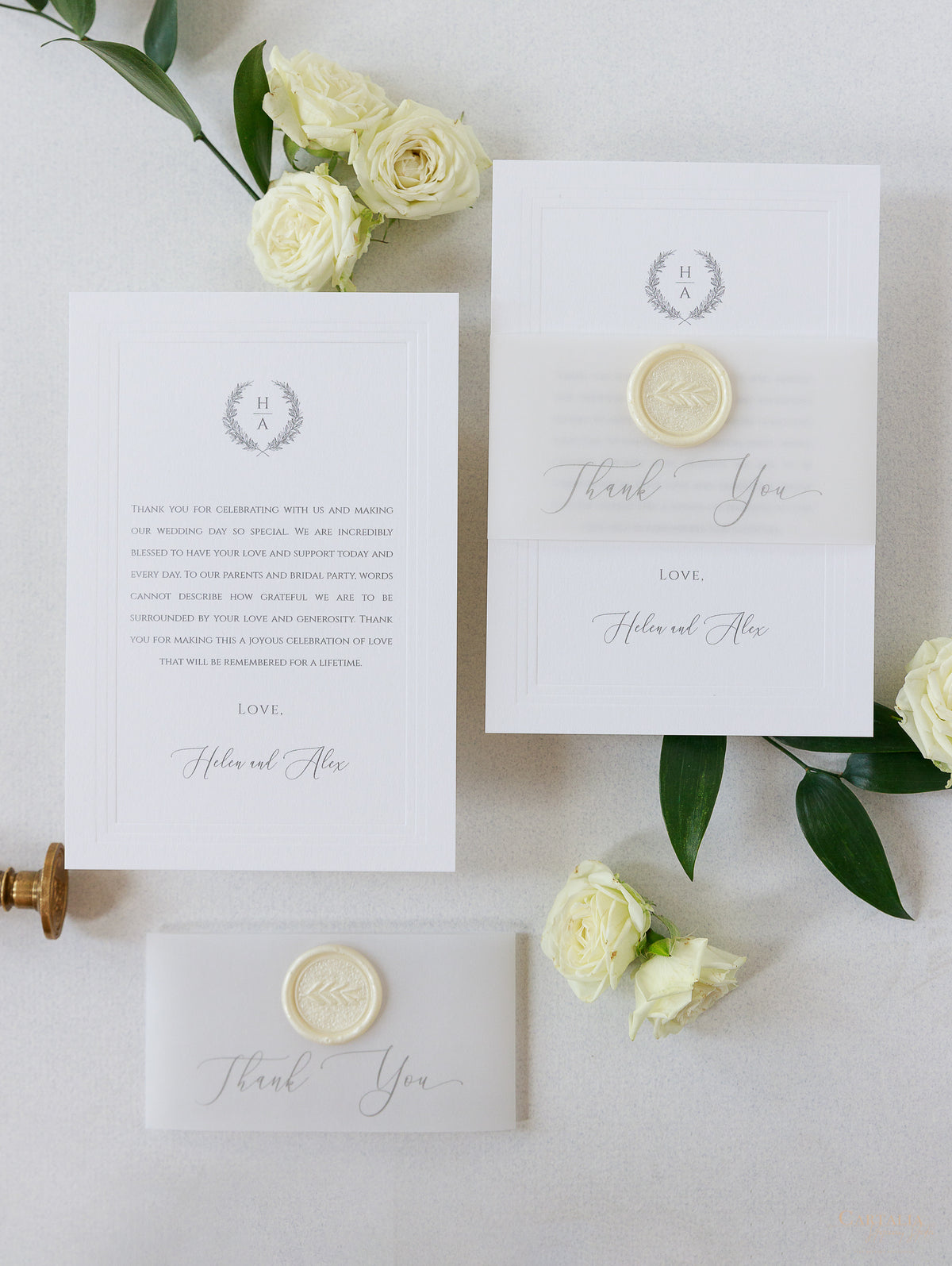 Timeless Triple Embossed Frame Thank You Cards With Belly Band & Wax Seal