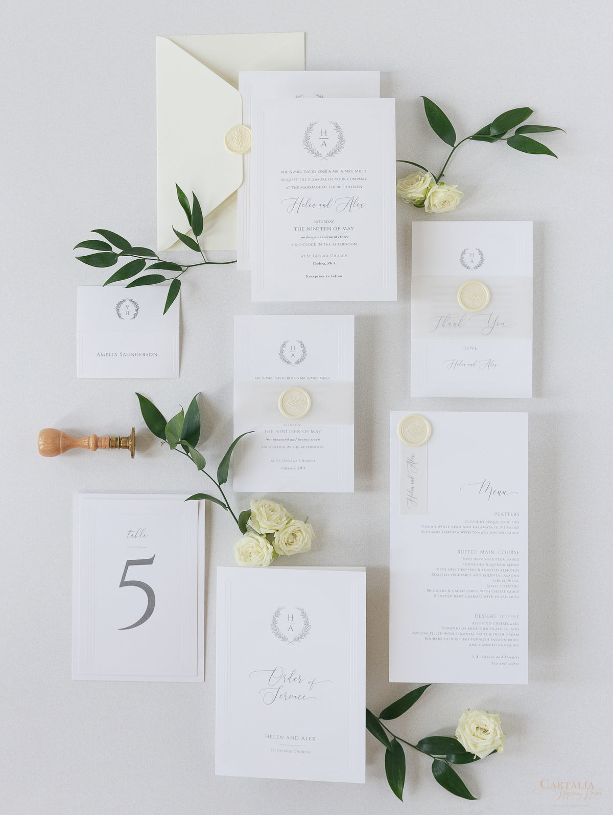 Timeless Triple Embossed Sunk Frame Modern Wedding Day Invitation with Wax Seal