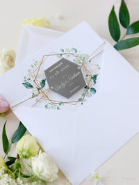 Hexagonal Mirror Magnet Personalised Engraving  Save the Date Card with Real Foil