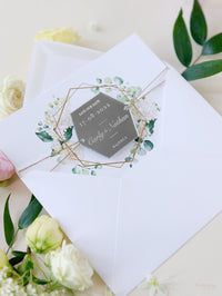 Acrylic Silver Mirror Save The Date Card with Floral Design & Real foil