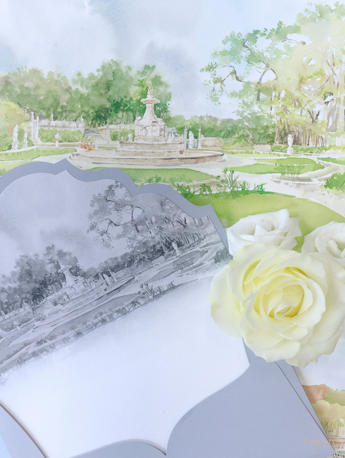 Vizcaya Museum & Gardens | VENUE | Luxury  Letterpress Folder Pocket Invitation Suite Tied Ribbon | SAMPLE