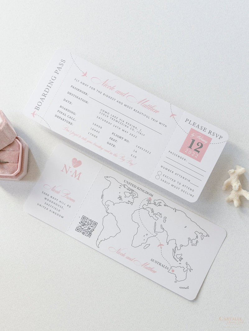 FOLDER Wallet : Luxury Silver Wedding Passport Invite in Pocket & Mirror Plane Tag Passport Invitation Suite