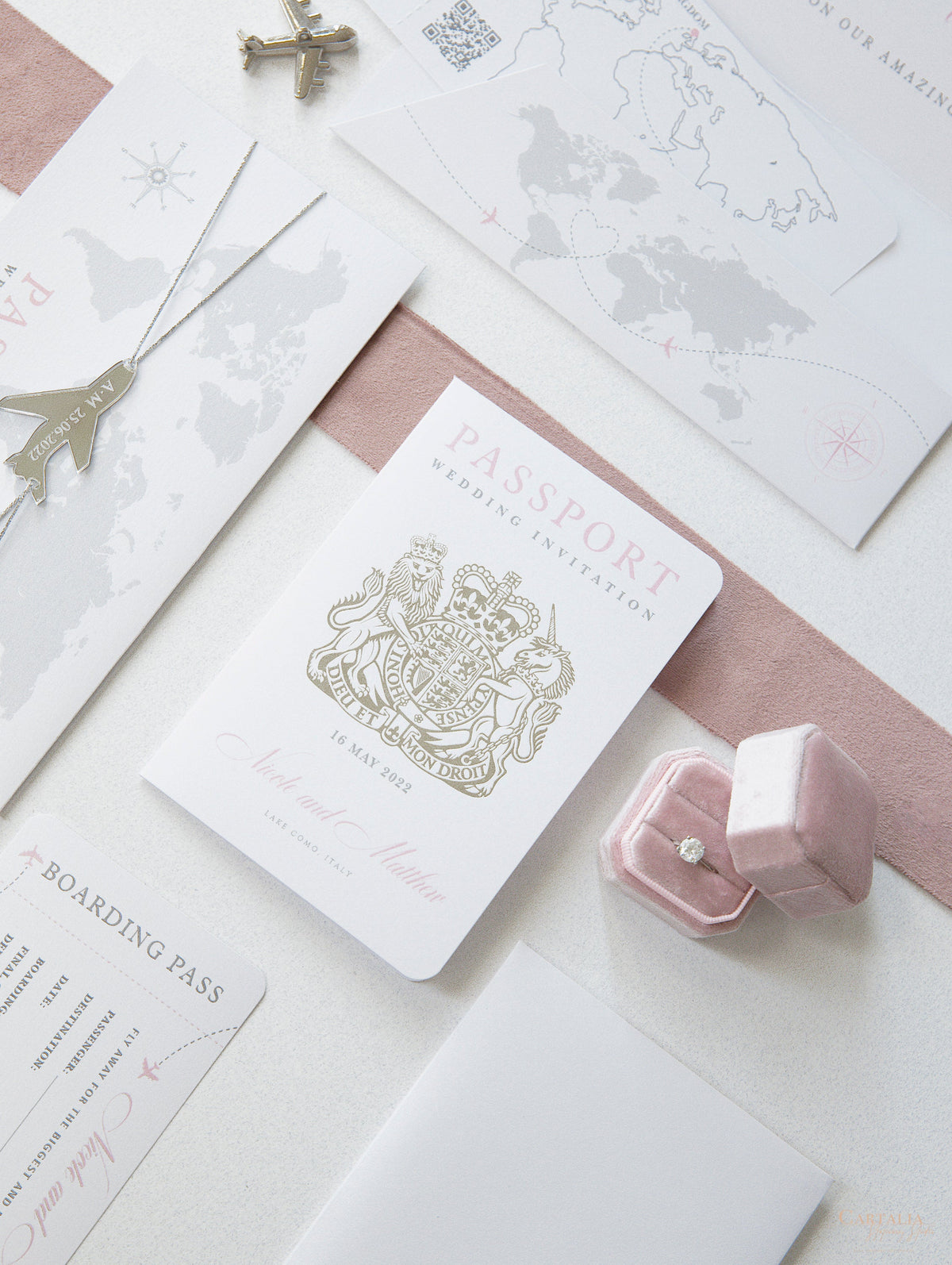 FOLDER Wallet: Invitación de pasaporte de bodas de plata de lujo en suite de invitación de pasaporte con etiqueta de avión de bolsillo y espejo