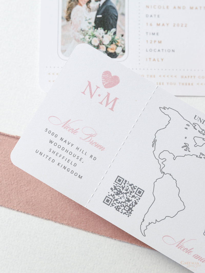 FOLDER Wallet : Luxury Silver Wedding Passport Invite in Pocket & Mirror Plane Tag Passport Invitation Suite