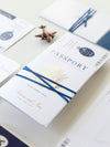 Luxury Rose Gold Foil & Navy Passport and Boarding Pass Invite suite