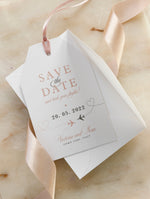 Silver and Blush Passport Luggage Tag Save the Date Card Travel Destination Wedding