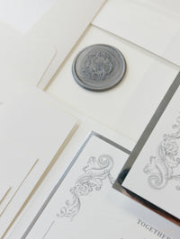 Regal Foil Square Folder with Deckled Edge Envelope with Venue Pocket with Foil Monogram Wedding Suite
