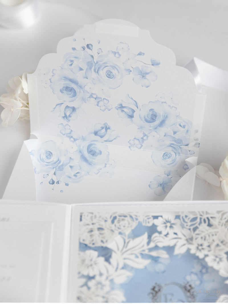 Dusty Blue Couture Bespoke Box : 3D Custom Design in Silver | Bespoke Commission E&O