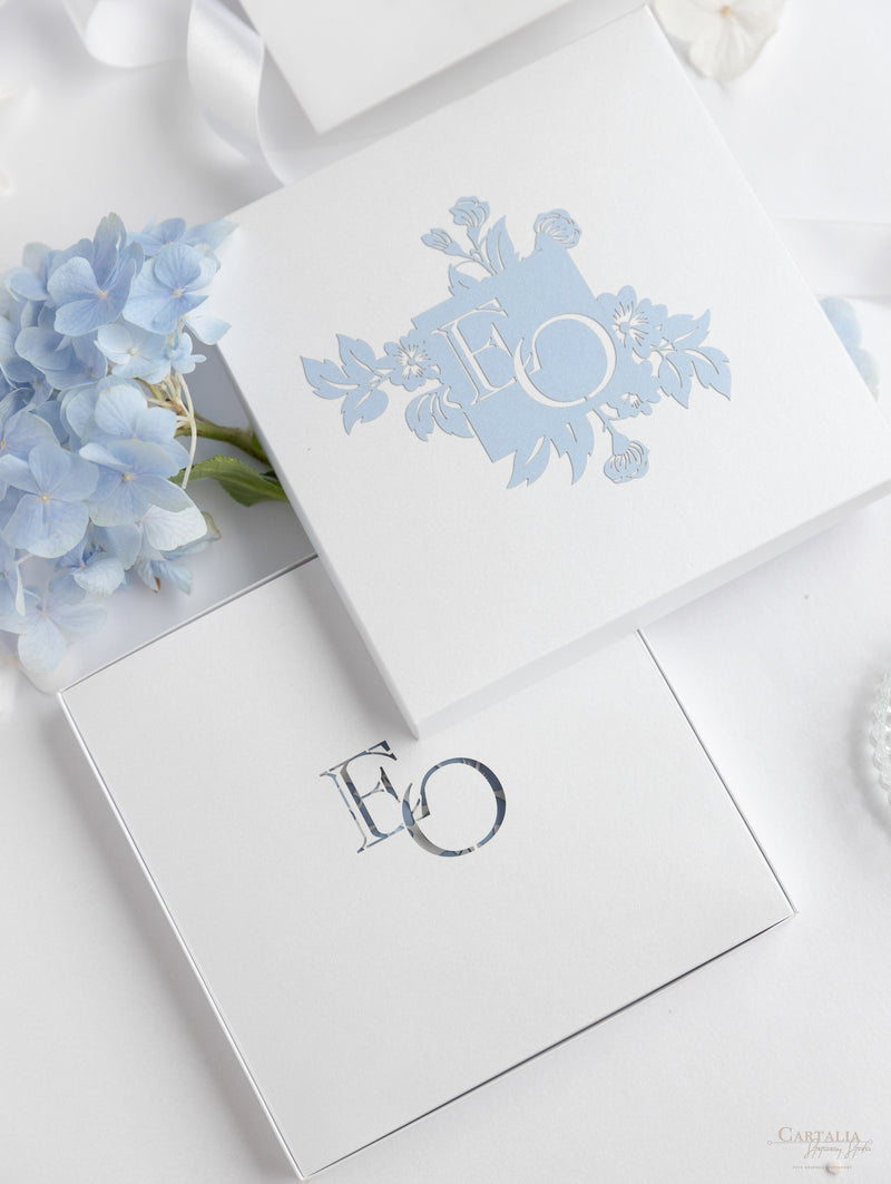 Dusty Blue Couture Bespoke Box : 3D Custom Design in Silver | Bespoke Commission E&O