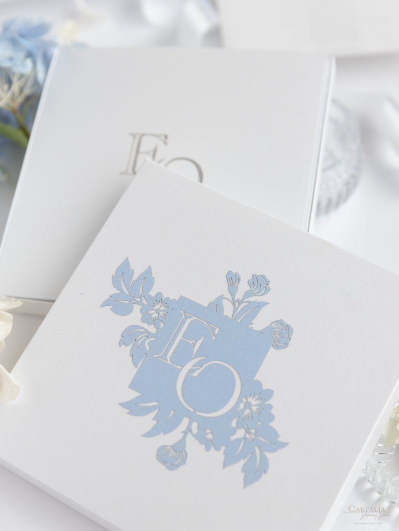 Dusty Blue Couture Bespoke Box : 3D Custom Design in Silver | Bespoke Commission E&O