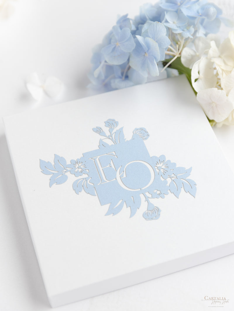 Dusty Blue Couture Bespoke Box : 3D Custom Design in Silver | Bespoke Commission E&O
