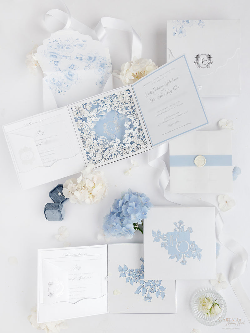 Dusty Blue Couture Bespoke Box : 3D Custom Design in Silver | Bespoke Commission E&O