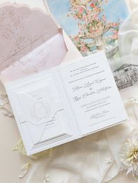 Hard Back Book Folio Boxed Style Luxury Hand Made Pocket of La Casa Toscana Invitations | Bespoke Commission H&R