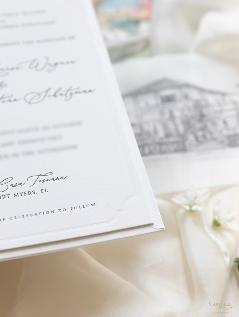 Book Boxed Style Luxury Hand Made Pocket of La Casa Toscana Invitations | Bespoke Commission H&R