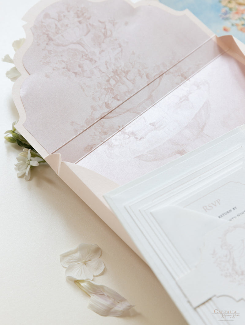 Book Boxed Style Luxury Hand Made Pocket of La Casa Toscana Invitations | Bespoke Commission H&R