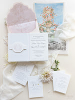 Book Boxed Style Luxury Hand Made Pocket of La Casa Toscana Invitations | Bespoke Commission H&R