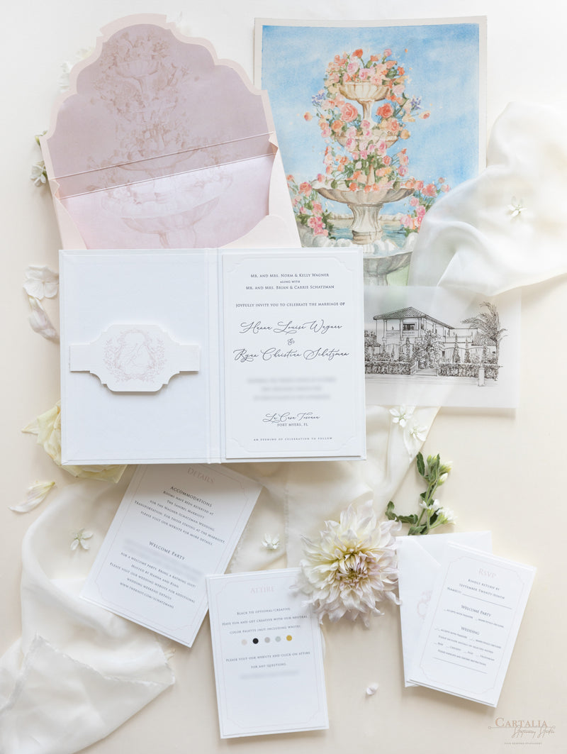 Book Boxed Style Luxury Hand Made Pocket of La Casa Toscana Invitations | Bespoke Commission H&R