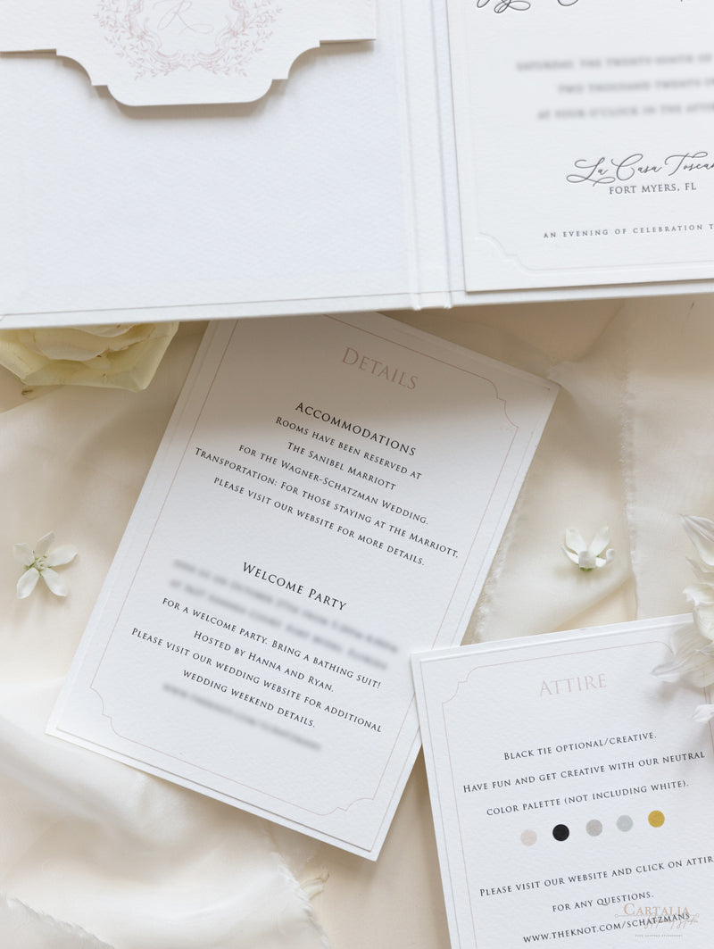 Book Boxed Style Luxury Hand Made Pocket of La Casa Toscana Invitations | Bespoke Commission H&R