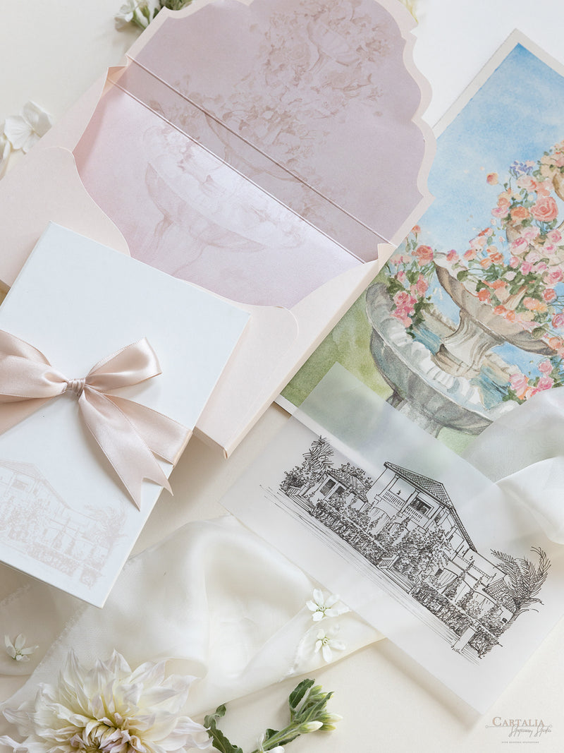 Book Boxed Style Luxury Hand Made Pocket of La Casa Toscana Invitations | Bespoke Commission H&R