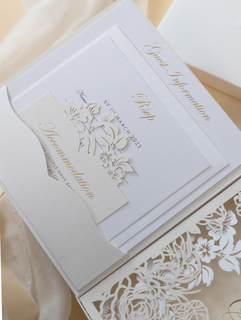 Invitaciones de boda para el lugar de Grantley Hall | Caja a medida de alta costura | Comisión personalizada S&amp;W
