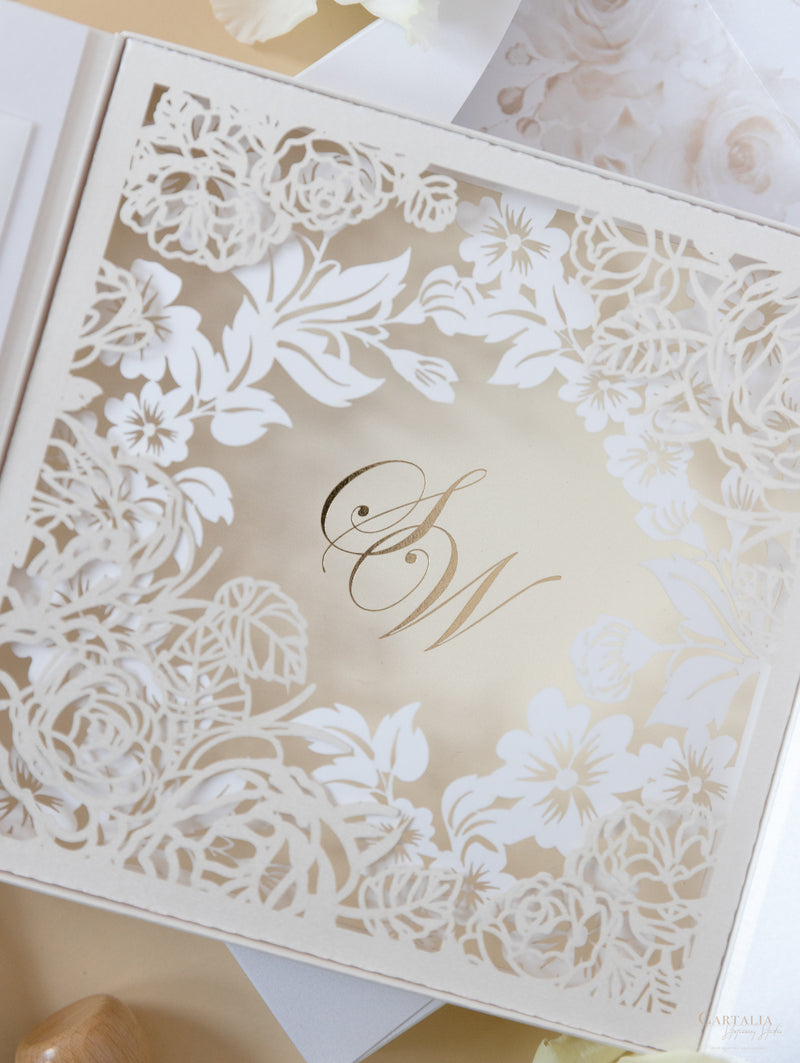 Invitaciones de boda para el lugar de Grantley Hall | Caja a medida de alta costura | Comisión personalizada S&amp;W