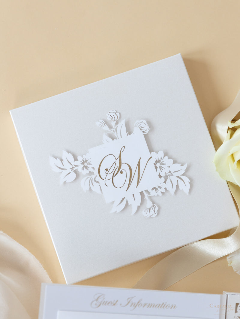 Invitaciones de boda para el lugar de Grantley Hall | Caja a medida de alta costura | Comisión personalizada S&amp;W