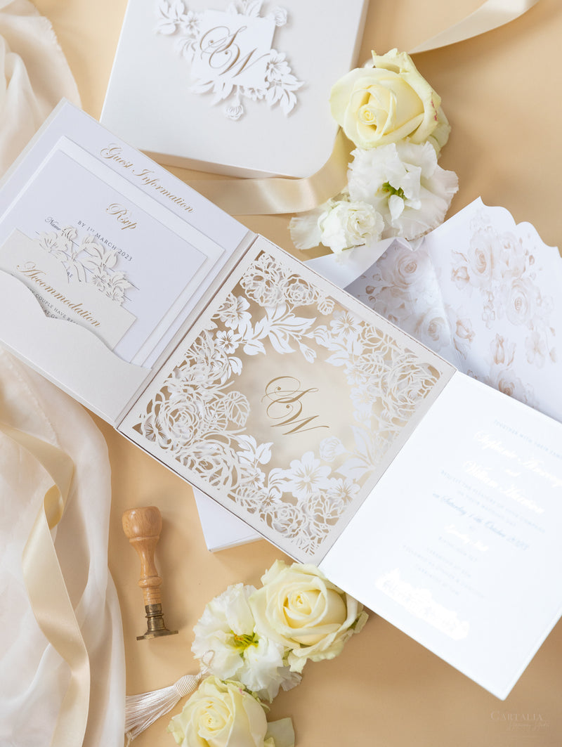 Invitaciones de boda para el lugar de Grantley Hall | Caja a medida de alta costura | Comisión personalizada S&amp;W