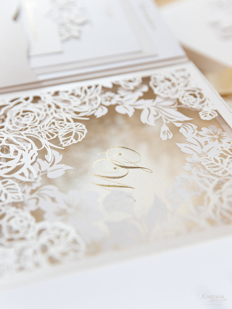 Invitaciones de boda para el lugar de Grantley Hall | Caja a medida de alta costura | Comisión personalizada S&amp;W