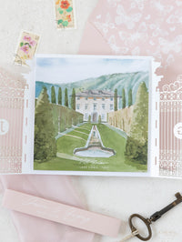 Invitación de boda en Villa Balbiano, lugar en el Lago Como Reserve la fecha | Comisión a medida J&amp;G