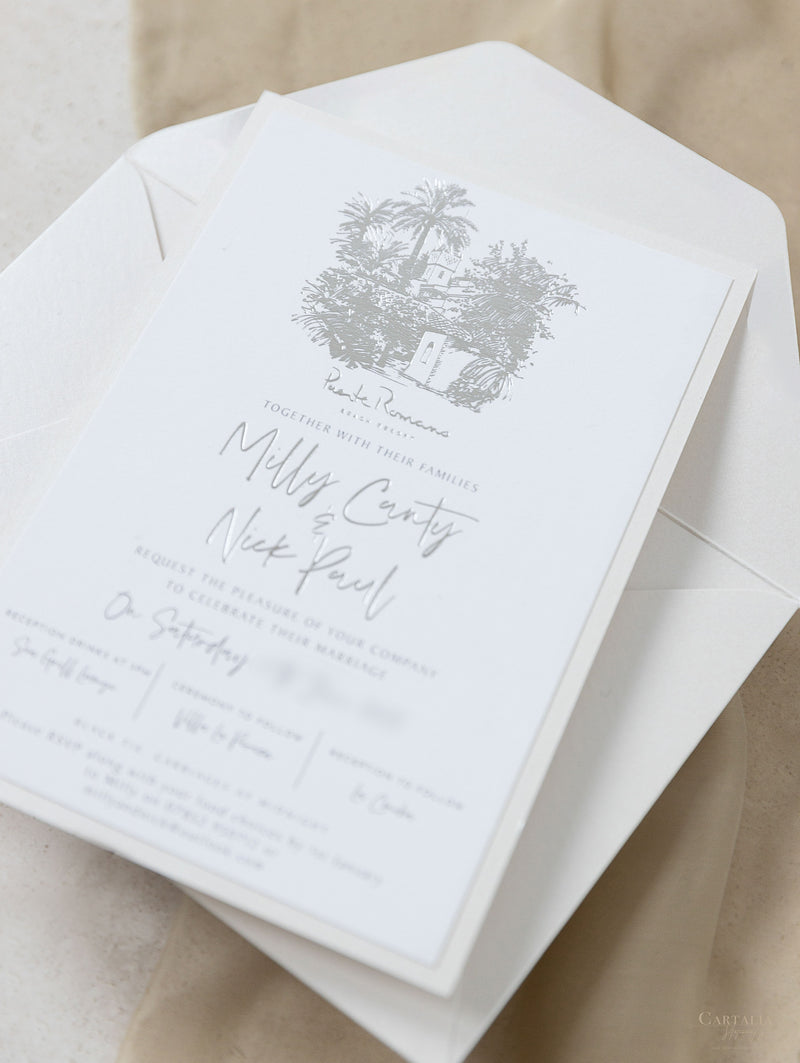 Classic Venue Invitation with Silver Foil | Bespoke Commission M&N
