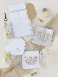 Villa Valentini Bonaparte | Invitación de boda frustrada con puerta ornamental | Comisión personalizada P&amp;B