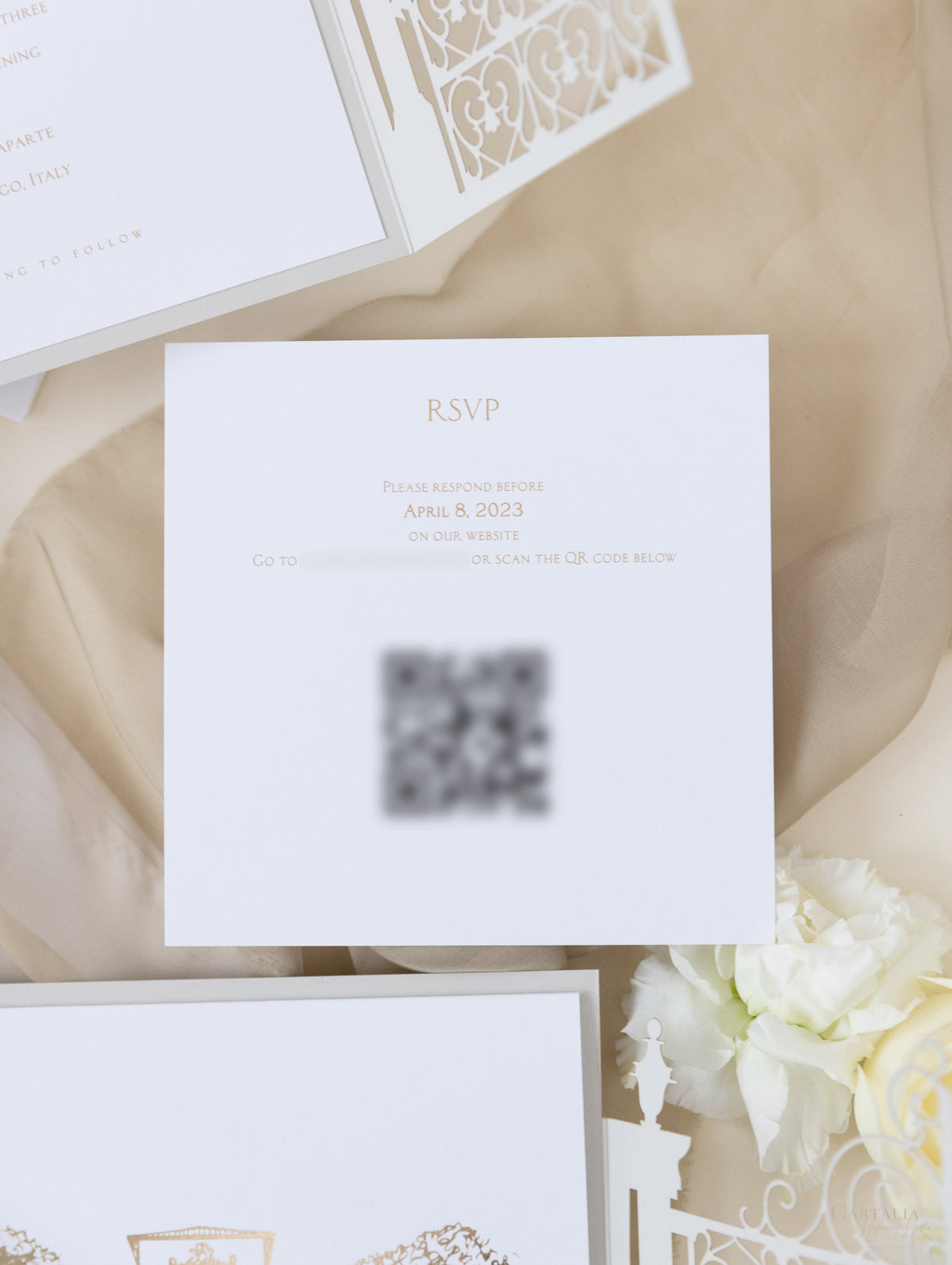 Villa Valentini Bonaparte | Ornamental Gate Foiled Venue Wedding Invitation | Bespoke Commission P&B