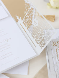 Villa Valentini Bonaparte | Ornamental Gate Foiled Venue Wedding Invitation | Bespoke Commission P&B