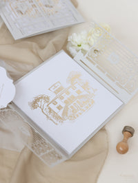 Villa Valentini Bonaparte | Invitación de boda frustrada con puerta ornamental | Comisión personalizada P&amp;B