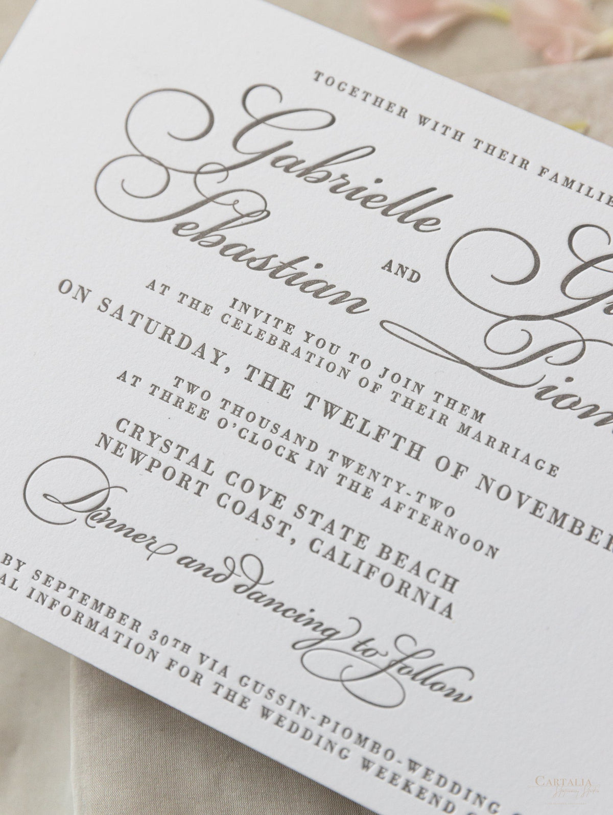 Luxury Gray Letterpress Elegant Wedding Day Invitation in 100 % Cotton 710gsm Board