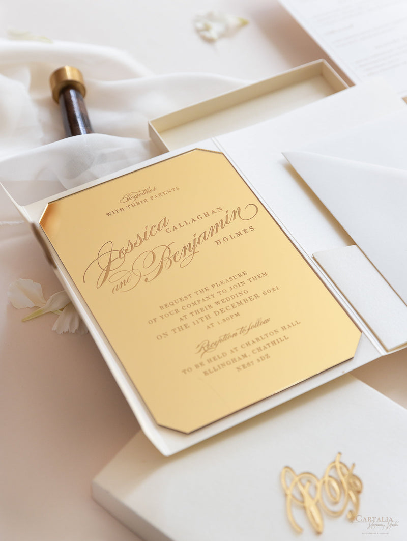 Wedding Invitation, Acrylic Invitations, Clear Acrylic Invitations, Pocket  Envelope, Plexiglass Invitations, Folder Envelope, Gold Foil 