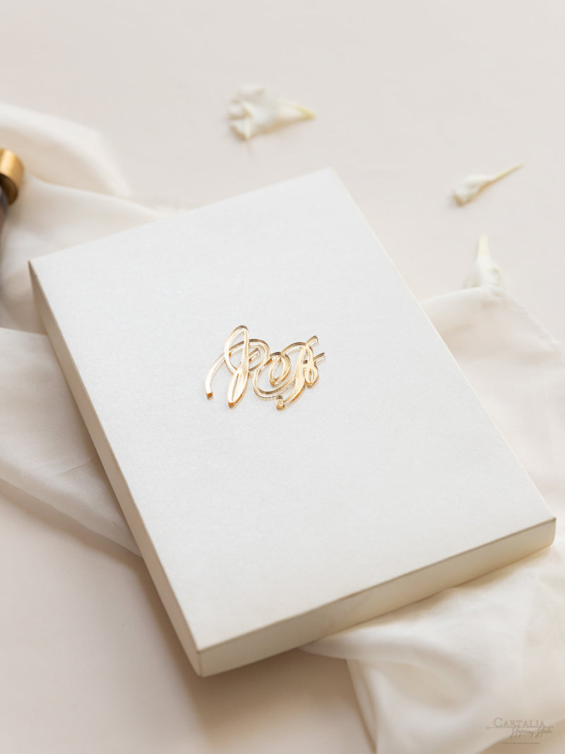 Luxury Boxed Wedding Invitation Pocket Envelope & Wax Seal and Modern Mirror Gold Plexi Wedding Invitation with Rsvp & Menu Options