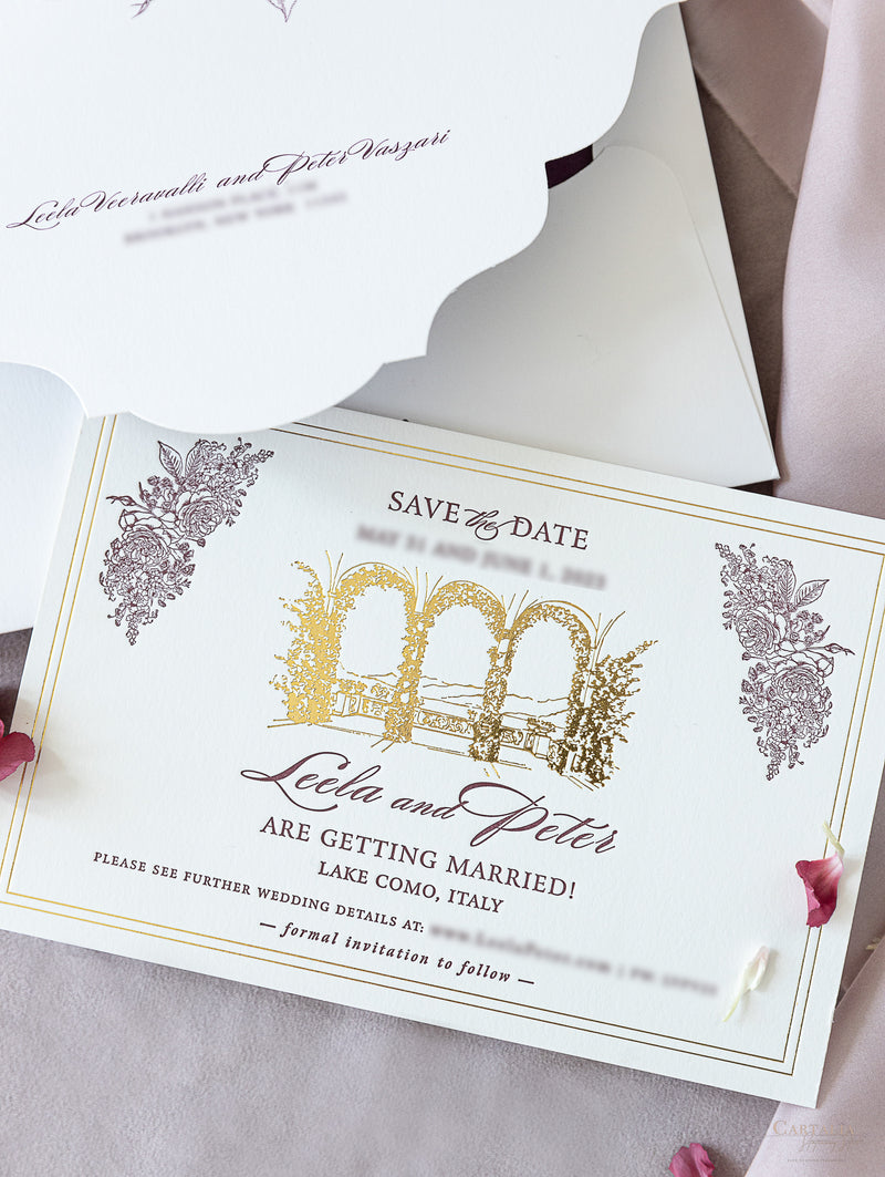 Luxury Letterpress & Foiled Wedding Venue : VILLA DEL BALBIANELLO, LAKE COMO | Bespoke Commission L&P