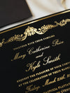 Black Velveteen Luxury Gold Foil Invitation pocket fold suite for Wedding Day, Rsvp, Info Card with Laser Cut pocket