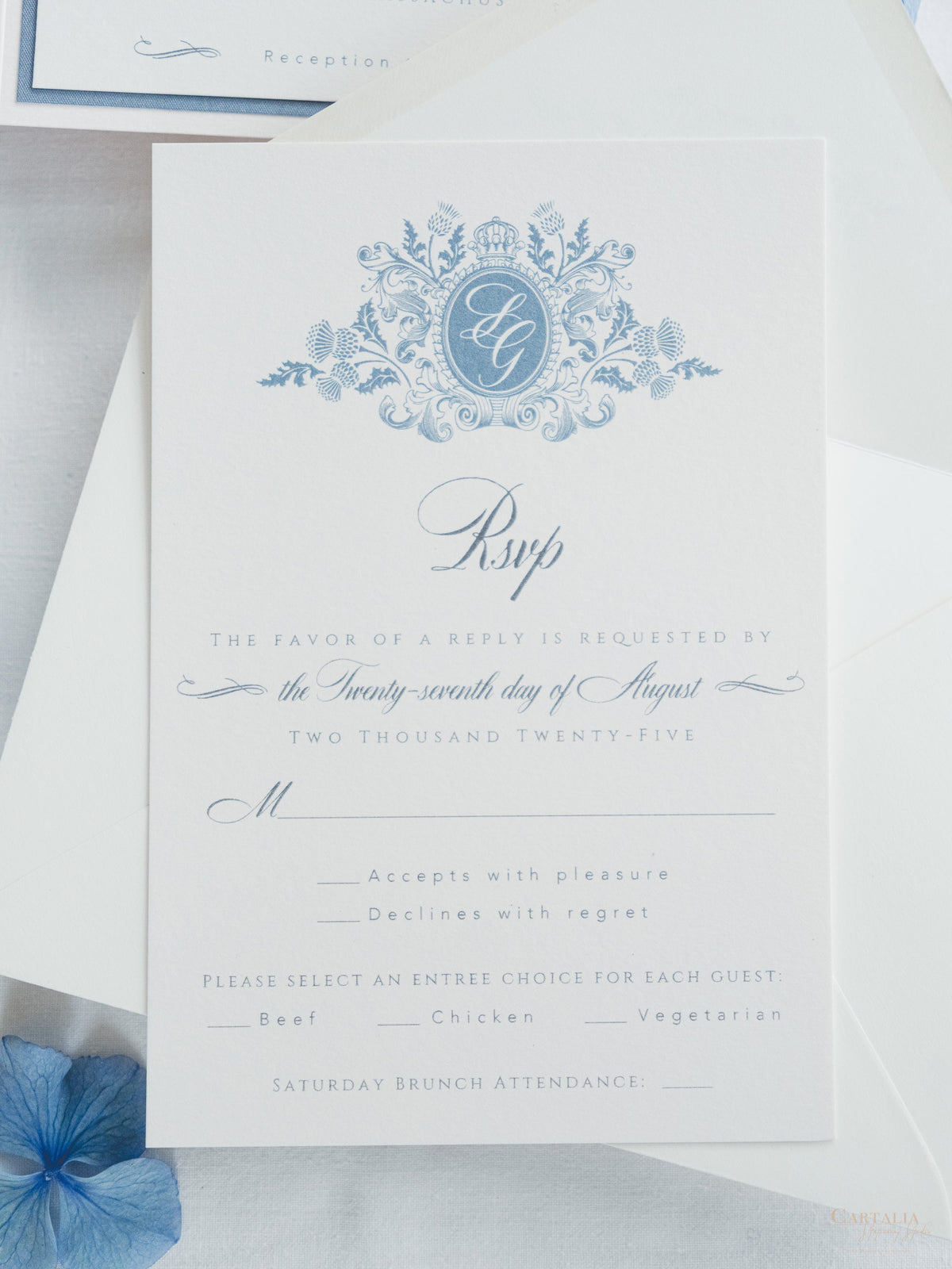 Watercolour Wedding Invitation with your Venue  | Luxury Pocket with Letterpress and Deckled Edge Envelope