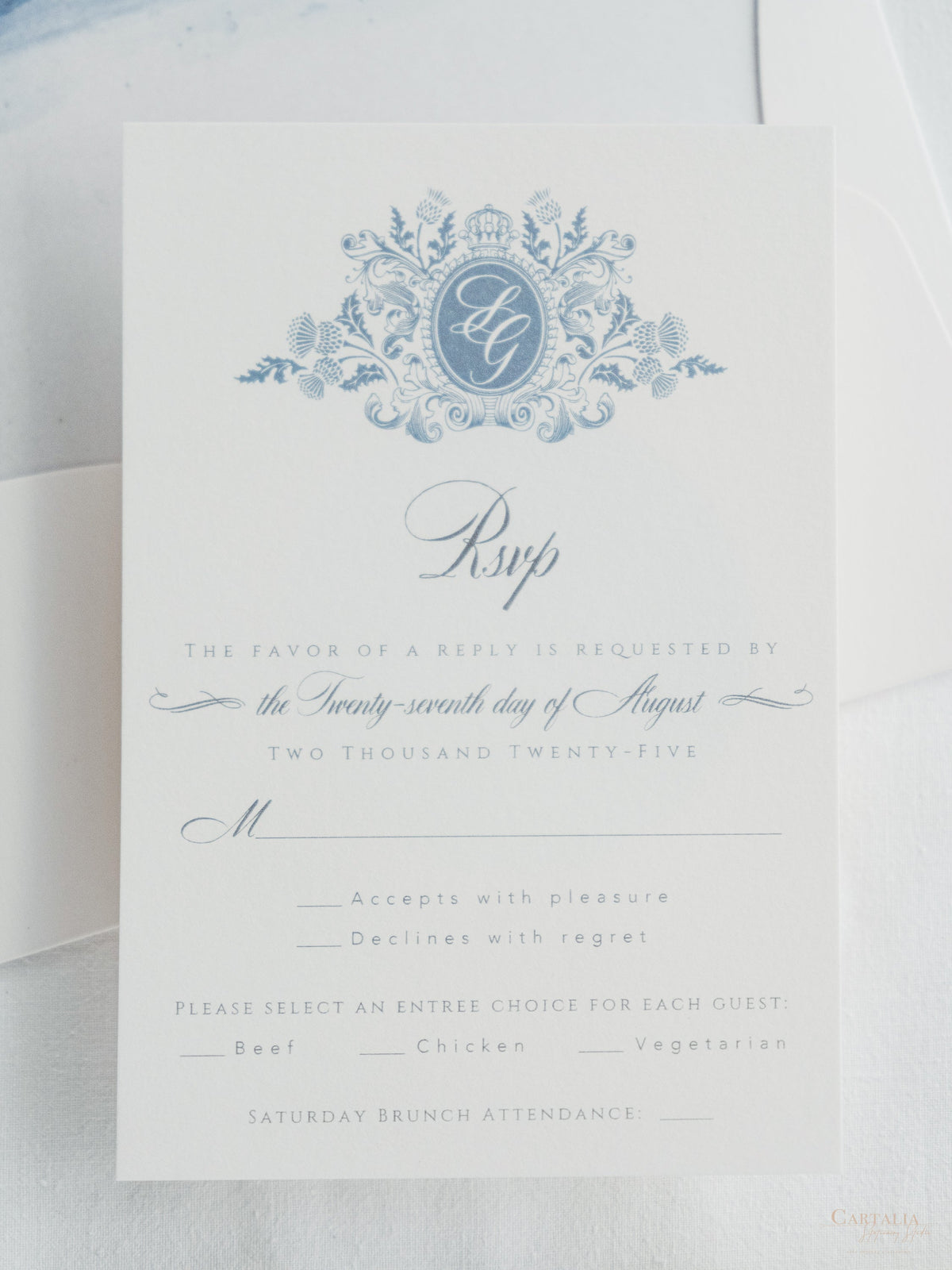 Watercolour Wedding Invitation with your Venue  | Luxury Pocket with Letterpress and Deckled Edge Envelope