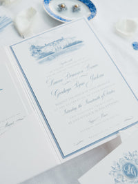 Watercolour Wedding Invitation with your Venue  | Luxury Pocket with Letterpress and Deckled Edge Envelope