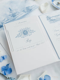 Watercolour Wedding Invitation with your Venue  | Luxury Pocket with Letterpress and Deckled Edge Envelope